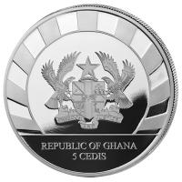 Ghana 5 Cedis Giants of the Ice Age: Höhlenlöwe 2022 1 Oz Silber Rückseite
