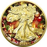 USA 1 USD American Silver Eagle: Weihnachten: Nussknacker 2025 1 Oz Silber Color Gilded Rückseite