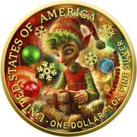 USA 1 USD American Silver Eagle: Weihnachten: Elfen 2025 1 Oz Silber Color Gilded