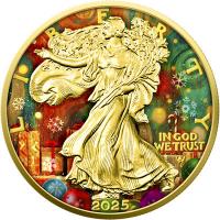 USA 1 USD American Silver Eagle: Weihnachten: Elfen 2025 1 Oz Silber Color Gilded Rückseite