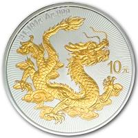 China - 10 Yuan Drache (Dragon) 2025 - 1 Oz Silber Gilded