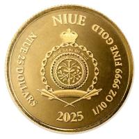 Niue 25 NZD Lady Justice 2025 1/10 Oz Gold Rückseite