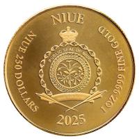 Niue 250 NZD Lady Justice 2025 1 Oz Gold Rückseite