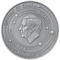 Ghana 10 Cedis Sonnensystem Serie: Sonne 2025 2 Oz Silber Antik Finish High Relief Rückseite