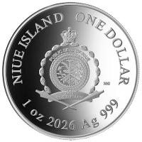 Niue 1 NZD Königin Elisabeth II. 2026 1 Oz Silber Polierte Platte Rückseite