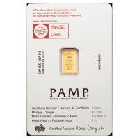 Goldbarren PAMP Coca Cola(R) Valentinstag Love 1g Gold im Blister Rückseite
