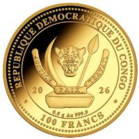 Kongo 100 Francs 100. Geburtstag Marilyn Monroe 0,5g Gold PP Rückseite