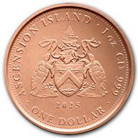 Ascension Island 1 Dollar Segelschiff 1 Oz Kupfer Rückseite