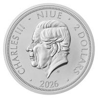 Niue 2 NZD Tschechischer Löwe 2026 1 Oz Silber Rückseite