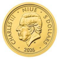 Niue 5 NZD Tschechischer Löwe 2026 1/25 Oz Gold Rückseite