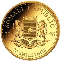Somalia 20 Shillings Elefant 2026 1/50 Oz Gold Rückseite