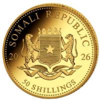 Somalia 50 Shillings Elefant 2026 1/25 Oz Gold Rückseite