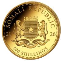 Somalia 500 Shillings Elefant 2026 1/2 Oz Gold Rückseite
