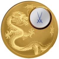 Niue - 250 NZD Fortune Dragon 2025 - 1 Oz Gold PP mit Meissen Marke