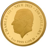 Niue 250 NZD Onion Pattern 2025 1 Oz Gold PP mit Meissen Marke Rückseite