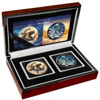 China - 2x10 Yuan Drache (Dragon) Night & Day Set 2026 - 2x1 Oz Silber Color