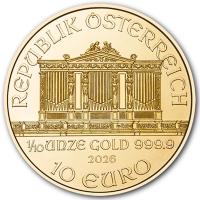 Österreich 10 EURO Philharmoniker 2026 1/10 Oz Gold Rückseite