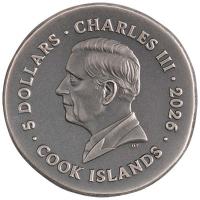 Cook Island 5 CID Krios 2026 1 Oz Silber Antik Finish Rückseite