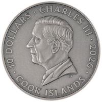 Cook Island 10 CID Goldene Landschaften: Schottisches Hochland 2 Oz Silber Antik Finish Color Gilded Rückseite