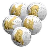 Pitcairn Islands - 25 Dollar Queens Beasts Set 2026 - 5x1 Oz Silber PP Gilded