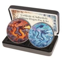 China - 2x10 Yuan Drache (Dragon) Fire & Ice Set 2026 - 2x1 Oz Silber Color