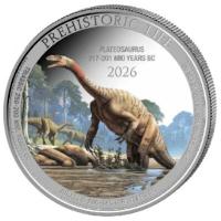 Kongo - 20 Francs Prähistorisches Leben II. Plateosaurus (7.) - 1 Oz Silber Color