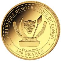 Kongo 100 Francs Prähistorisches Leben II. Plateosaurus (7.) 0,5g Gold PP Rückseite
