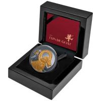 Niue - 1 NZD Lunar Serie: Ziege 2027 - 1 Oz Silber Black Proof Gilded