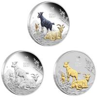 Australien - 3 AUD Lunar III Ziege Set 2027 - 3*1 Oz Silber TRIO