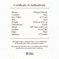 Niue - 0,5 NZD Winged Liberty 2026 - Gold Prooflike