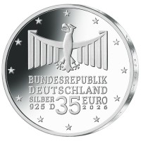 Deutschland 35 EURO 150 Jahre Richard-Wagner-Festspiele Bayreuth 2026 Silber Spiegelglanz Rückseite