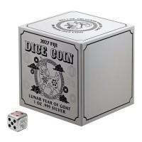 Fiji - 1 Dollar Würfel (Dice) Lunar Ziege 2027 - 1 Oz Silber Antik Finish Color