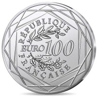Frankreich 100 EUR Herr der Ringe(TM) Das Lórien Blatt 2026 Silber Color Rückseite