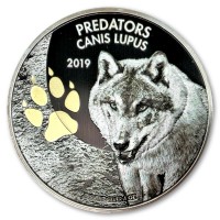 Kongo - 20 Francs Raubtiere Wolf 2019 - 1 Oz Silber Color Gilded