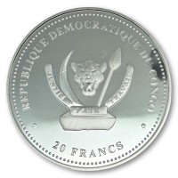 Kongo 20 Francs Raubtiere Wolf 2019 1 Oz Silber Color Gilded Rückseite