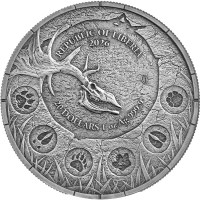 Liberia 20 Dollar Megafauna: Riesenhirsch (Giant Deer) Oblivion 2026 1 Oz Silber UV Effekt Rückseite