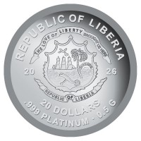 Liberia 20 Dollar Tresor 2026 0,5g Platin Rückseite