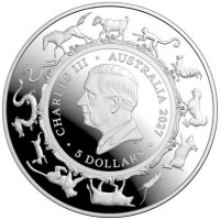 Australien 5 AUD RAM Lunar Jahr der Ziege 2027 1 Oz Silber PP Gewölbt Rückseite