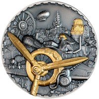 Cook Island - 100 CID Steampunk: Luftfahrt (Aviation) 2027 - 1 KG Silber (Antik Finish, Ultra High Relief, Gilded)