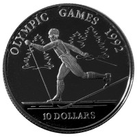 Cook Island - 10 NZD Olympiade Albertville 1992: Langlauf 1990 - Silber