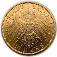 Deutsches Kaiserreich 20 Mark Wilhelm II Uniform 7,16g Goldmnze Rckseite