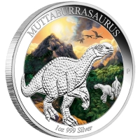 Australien - 1 AUD Dinos Muttaburrasaurus - 1 Oz Silber PP Color