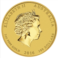 Australien - 100 AUD Lunar II Affe 2016 - 1 Oz Gold