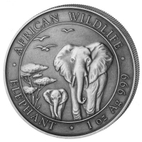 Somalia - African Wildlife Elefant 2015 - 1 Oz Silber Antik Finish