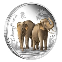 Niue - 2 NZD Feng Shui Elefant 2015 - 1 Oz Silber PP Color