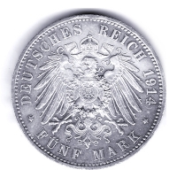 Deutsches Kaiserreich 5 Mark Wilhelm II Uniform 25g Silber Rückseite
