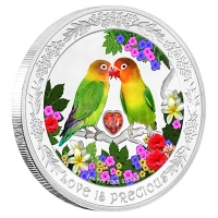 Niue - 2 NZD Love is Precious Lovebirds - 1 Oz Silber PP
