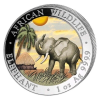 Somalia - African Wildlife Elefant 2017 - 1 Oz Silber Color