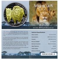 Kongo - 5000 Francs Lwe 2016 - 1 Oz Silber Gilded