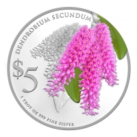 Singapur - 5 SGD Orchideen 2015 Dendrobium Secundum - 1 Oz Silber